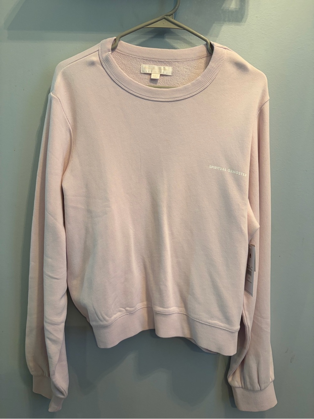 Spiritual Gangster Pale Pink Ribbed Crewneck Sweatshirt